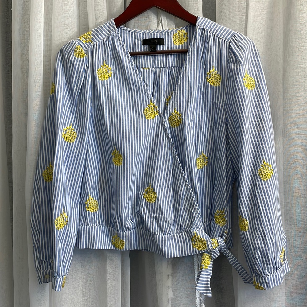 JCrew Wrap Striped Pineapple Blouse